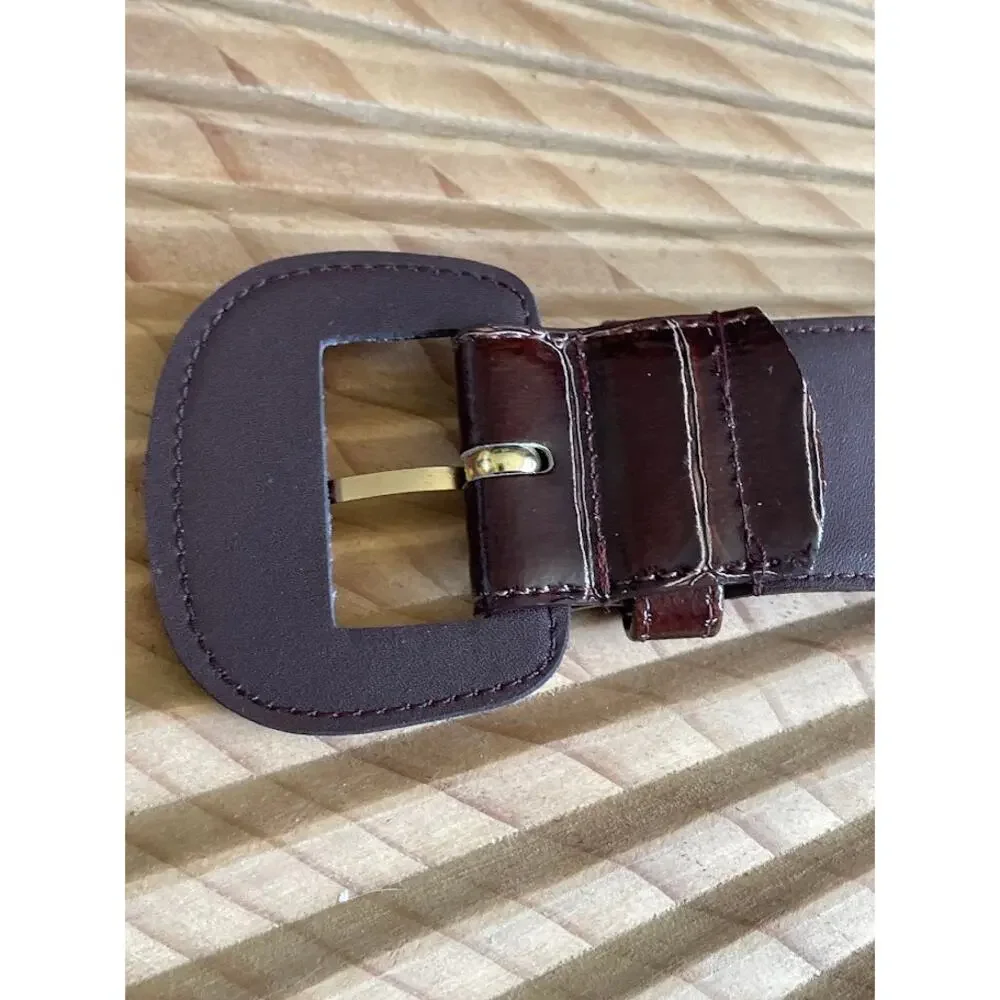 Womens Genuine Leather Reptile Print Wide Belt Espresso Brown Size M/L